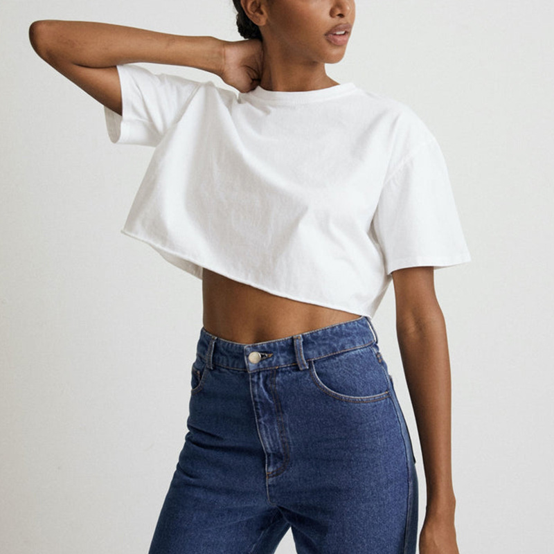 Cropped Boxy Tee  |  Womens Tops Tops grey marle