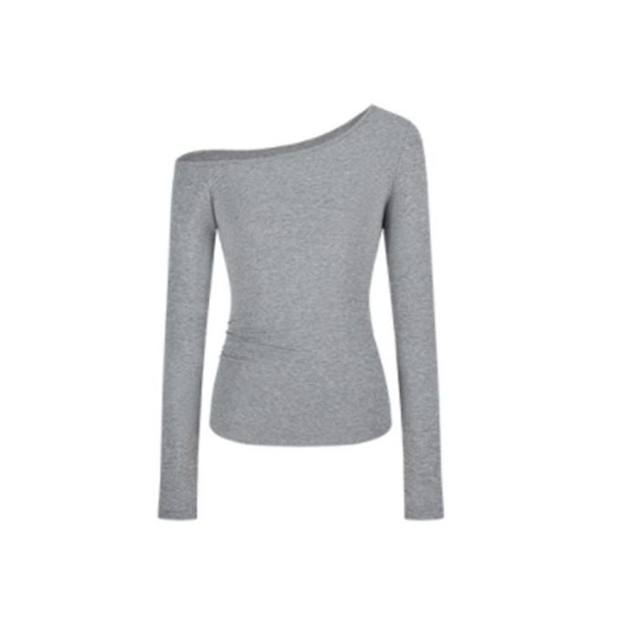 Essential Rib Asymmetric Long Sleeve Top  |  Womens Tops Tops grey marle