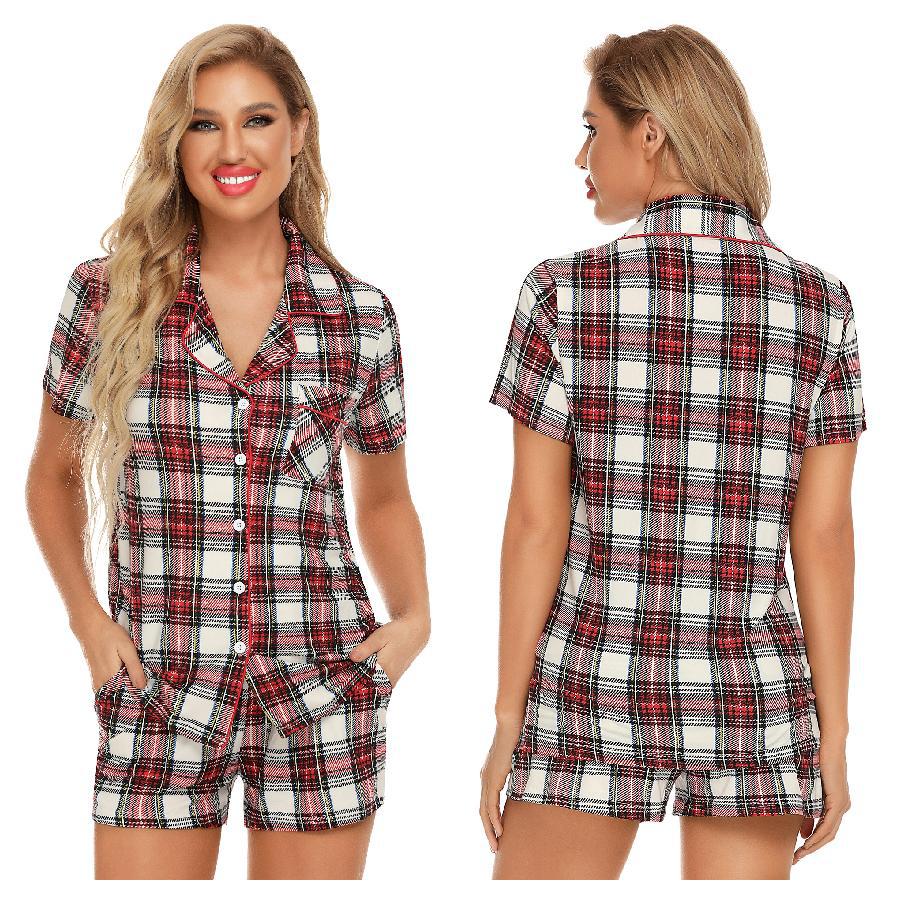 Flannel Short Sleeve Shirt And Short Sleep Set  |  Womens Sleepwear Sleepwear green