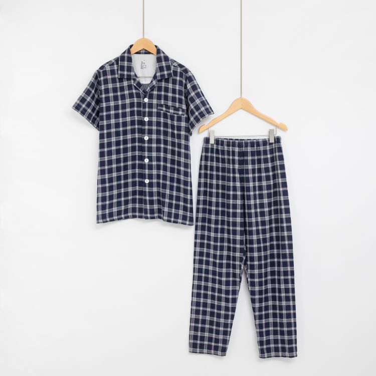 Flannel Short Sleeve Shirt And Short Sleep Set  |  Womens Sleepwear Sleepwear navy