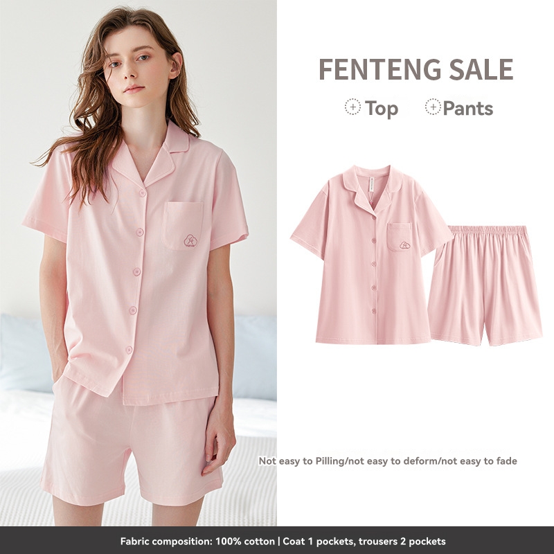 Flannel Short Sleeve Shirt And Short Sleep Set  |  Womens Sleepwear Sleepwear pink pinstripe