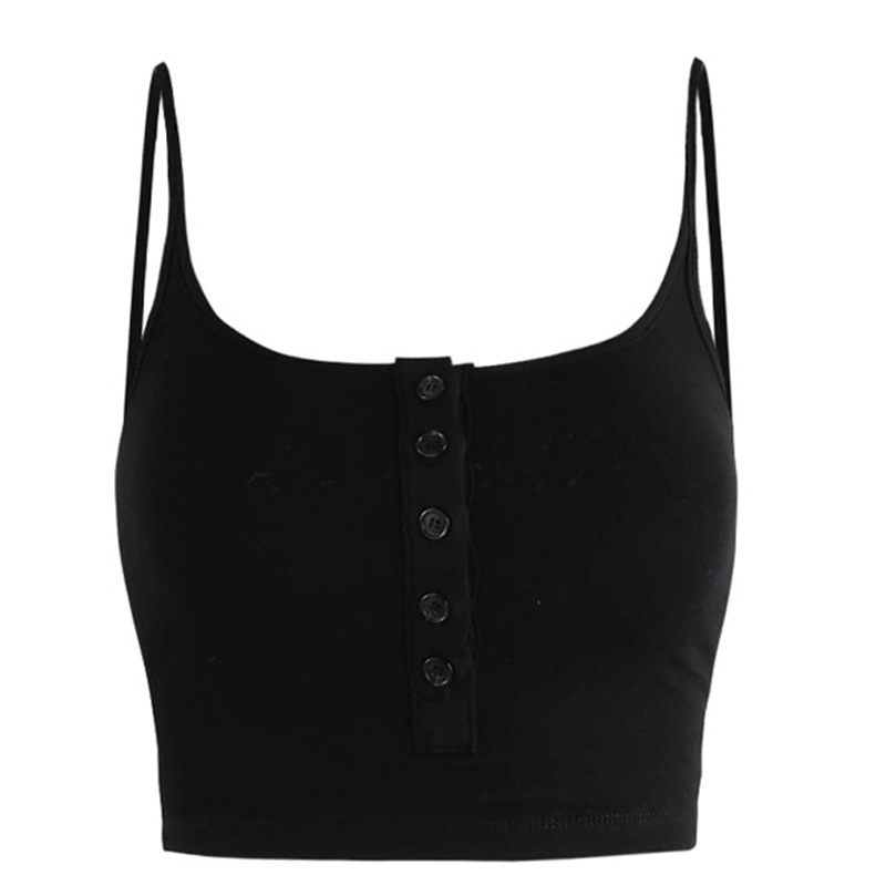 Kelsey Button Front Henley Tank  |  Womens Tops Tops black