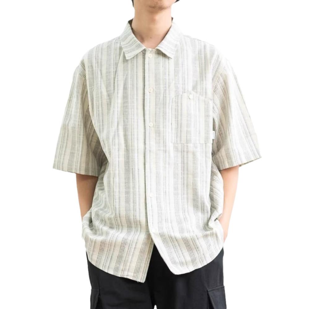 Linen Short Sleeve Shirt  |  Mens Shirts & Polos Mens Clothing emerald stripe