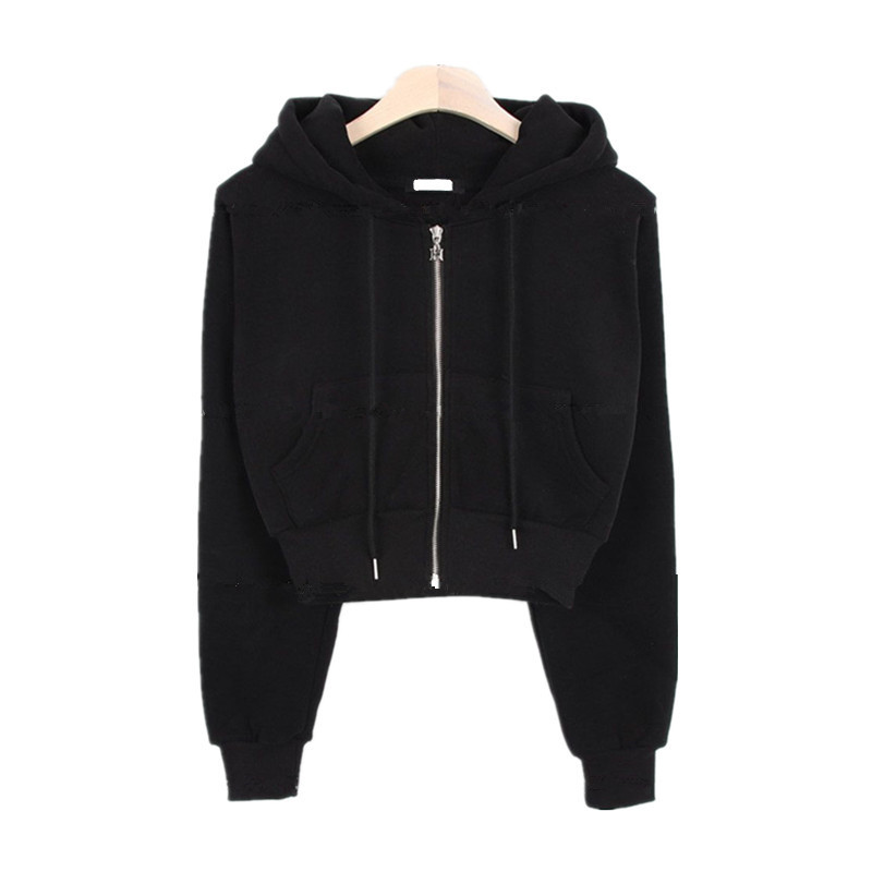 Plush Essential Cropped Zip Through  |  Womens Sweats & Hoodies Sweats & Hoodies core black