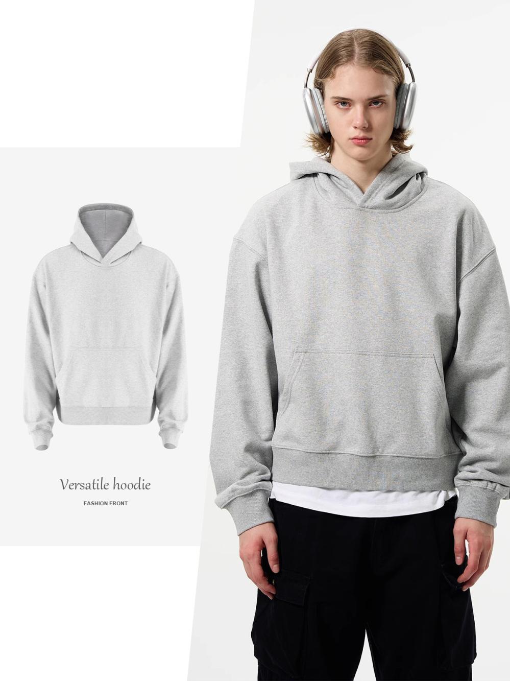 Premium Cropped Fit Hoodie  |  Mens Sweats & Hoodies Mens Clothing dusty denim