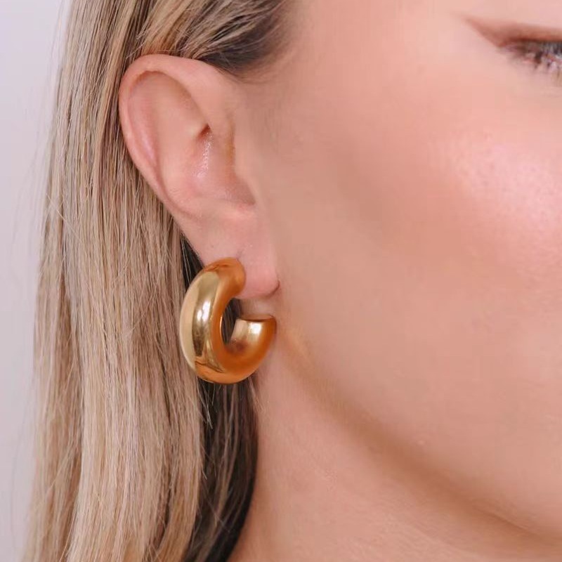 Waterproof Large Hoop Earring  |  Womens Swimwear Swimwear gold plated tube